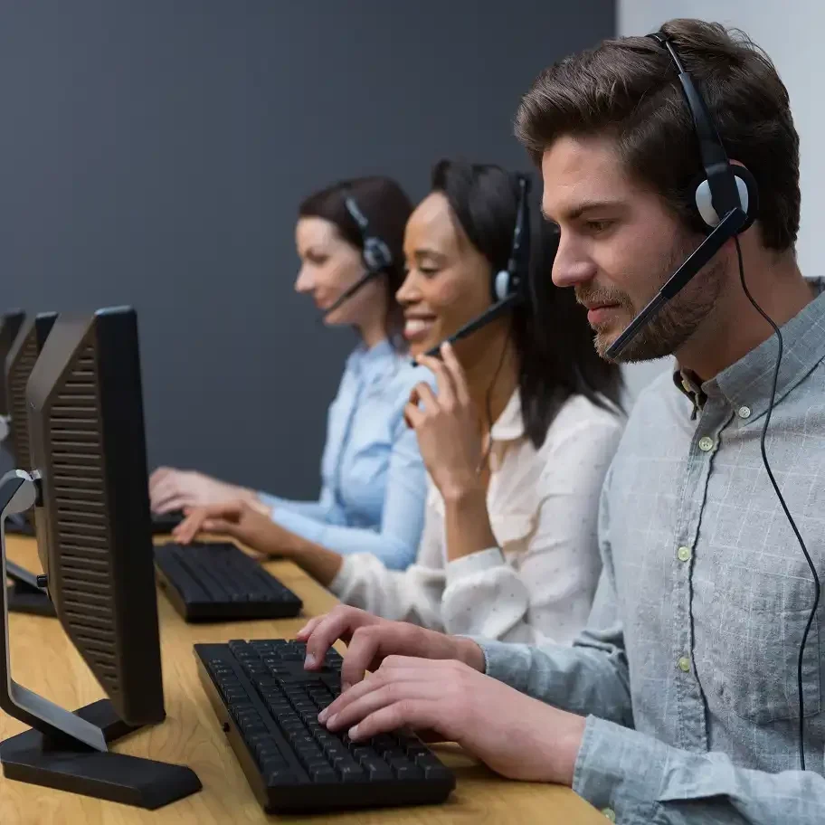 Call center consulting team reviewing live operations to match clients with top-performing outsourcing partners