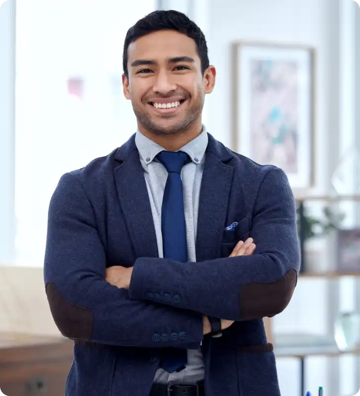 Confident business consultant at Starlit guiding companies on HR, IT, and finance outsourcing partnerships